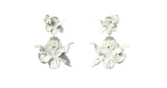 White Blossom Mega Daffodil Dangle Earrings