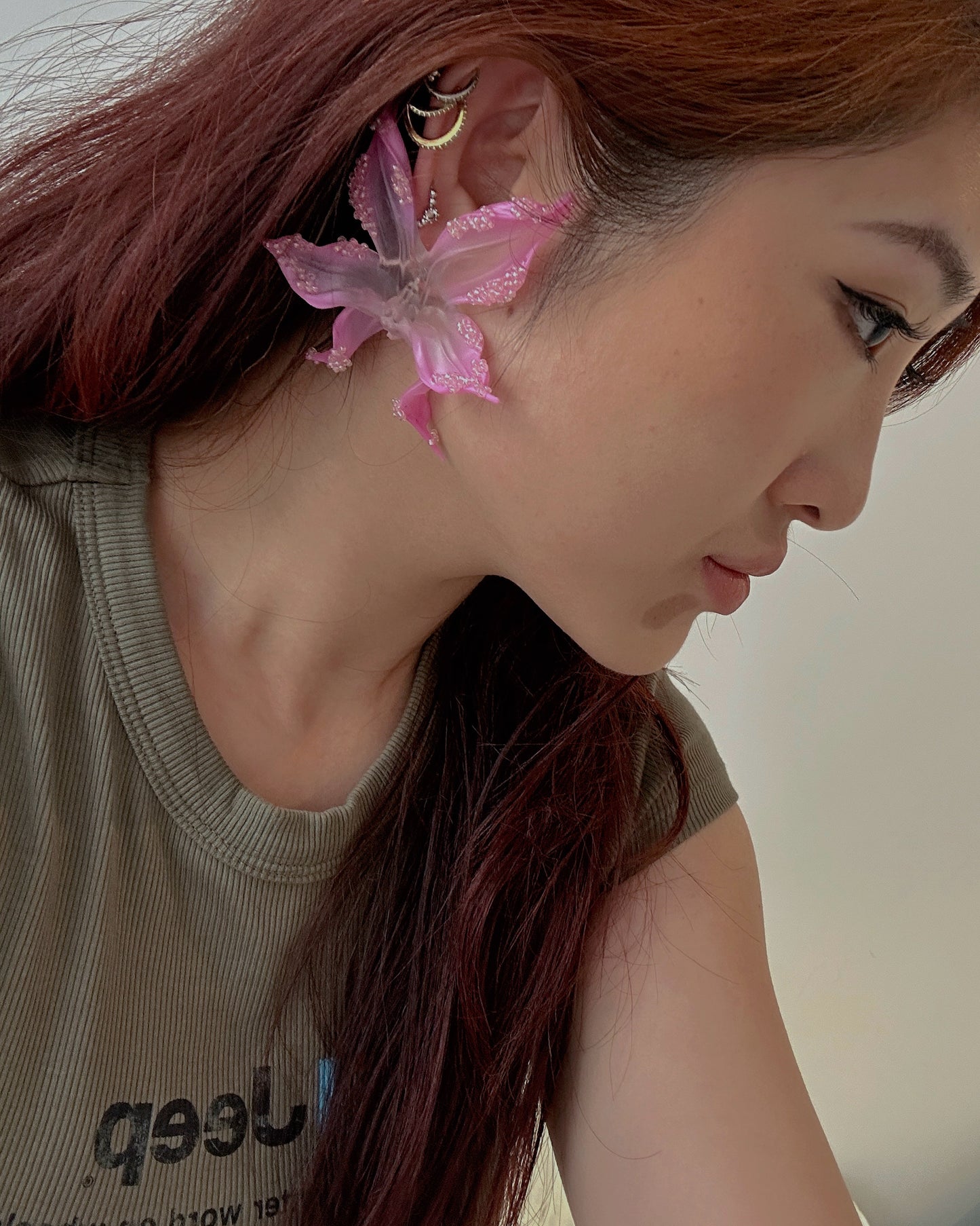 Sakura Tears Beaded Orchid Earrings
