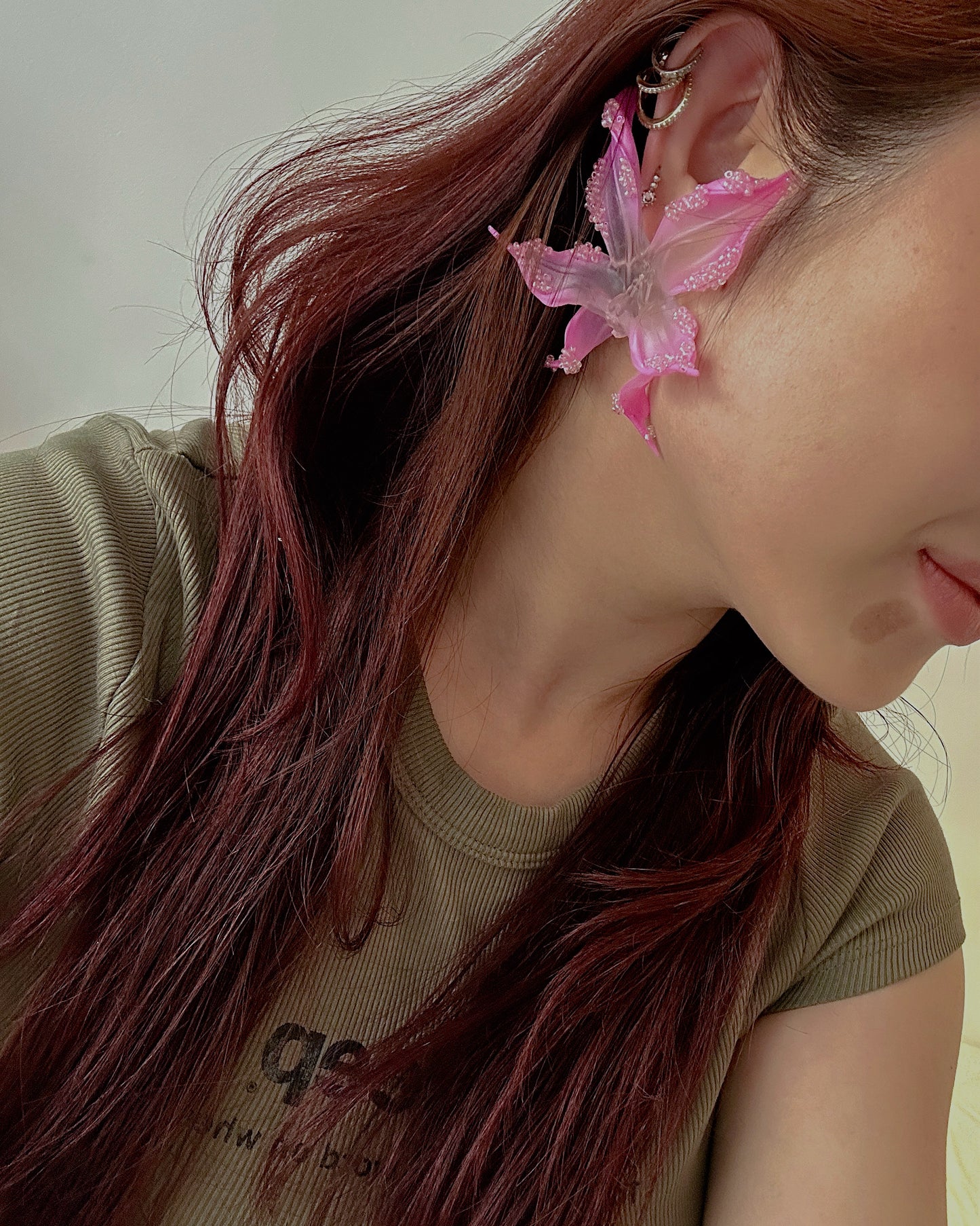 Sakura Tears Beaded Orchid Earrings