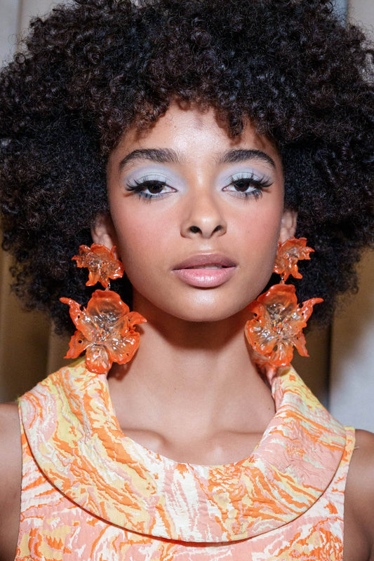 Daffodil Blossom Dangle Earrings -Orange