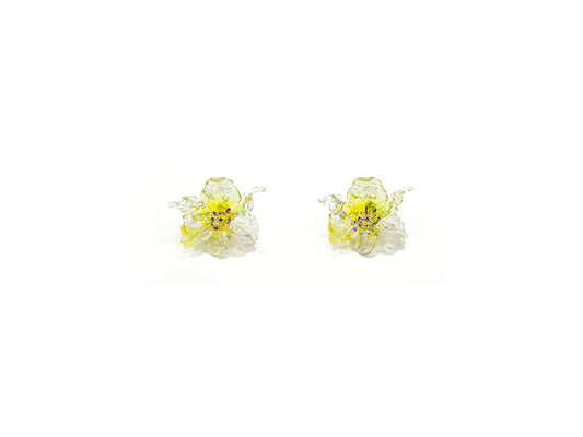 Mini Daffodils Earrings - Green Yellow Point & Purple