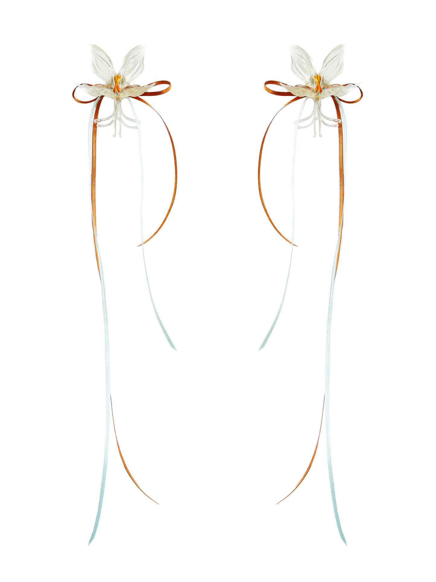 Clear Orchid Double Ribbon Earrings -Blue& Orange