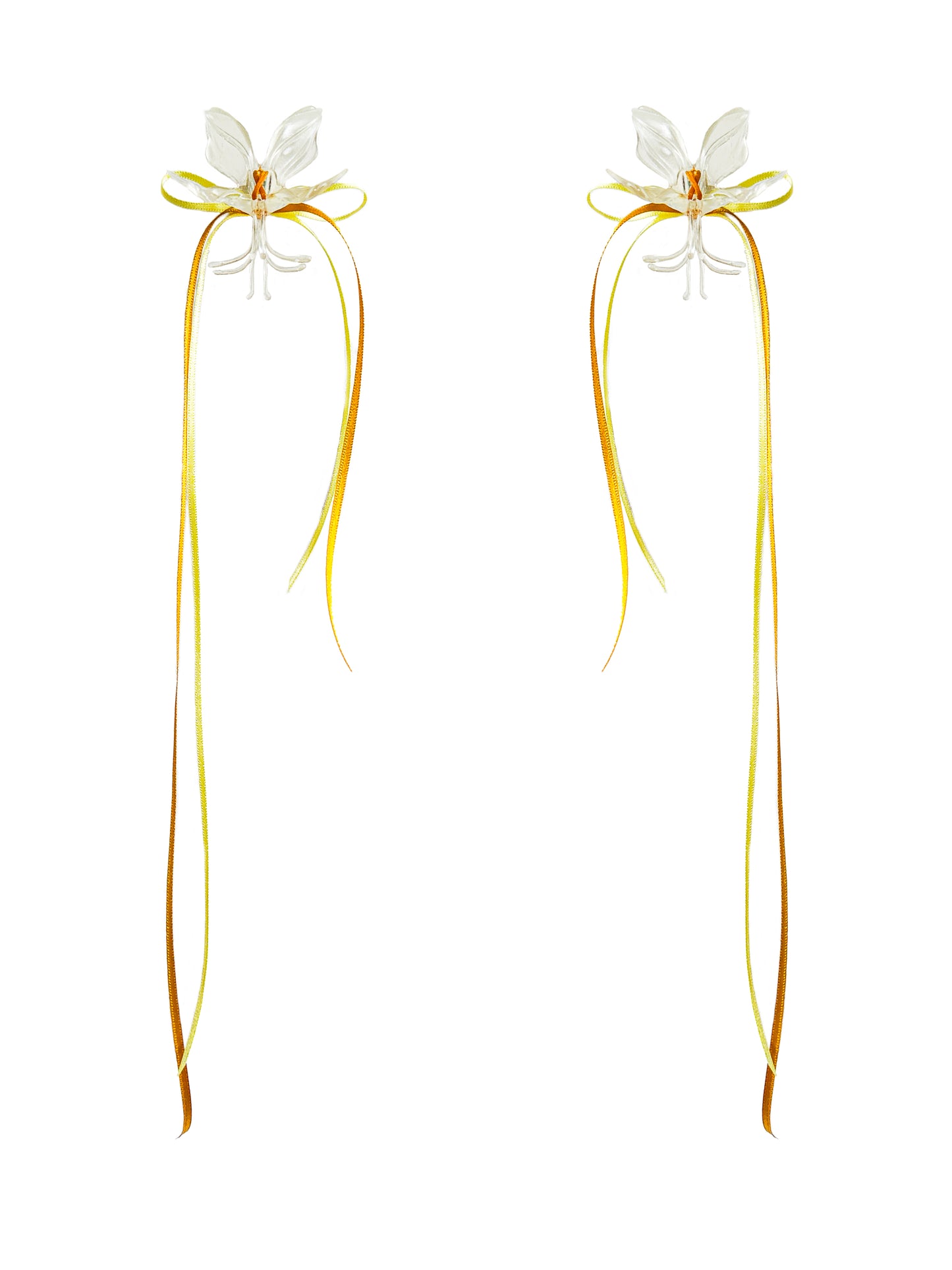 White Orchid Double Ribbon Earrings -Yellow
