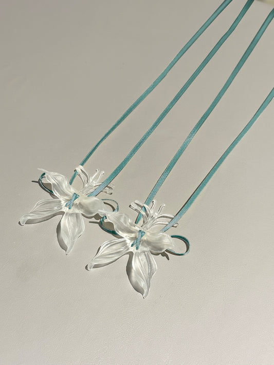 Clear Orchid Whispers Earrings Ribbon  - Ocean Blue