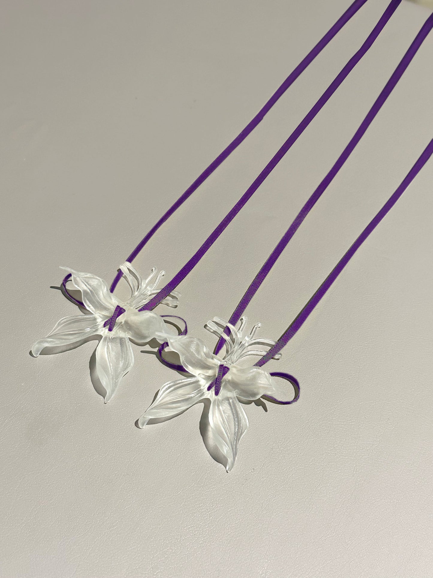 Clear Orchid Whispers Earrings Ribbon  - Purple