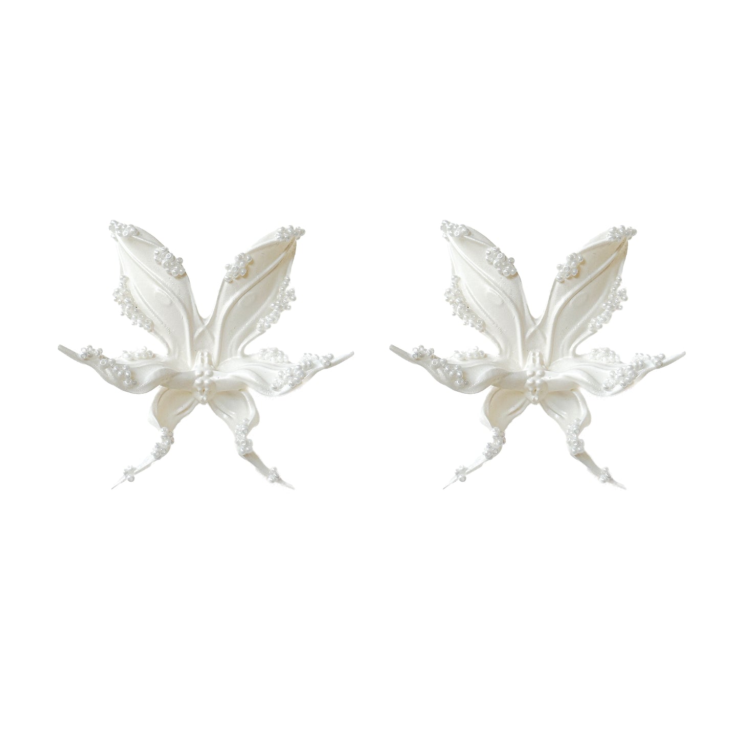 Snow White Beaded Orchid Earrings