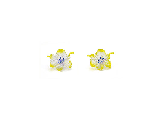 Mini Daffodils Earrings - Green Yellow Edge & Blue