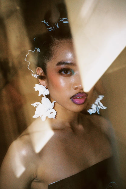 White Blossom Mega Daffodil Dangle Earrings