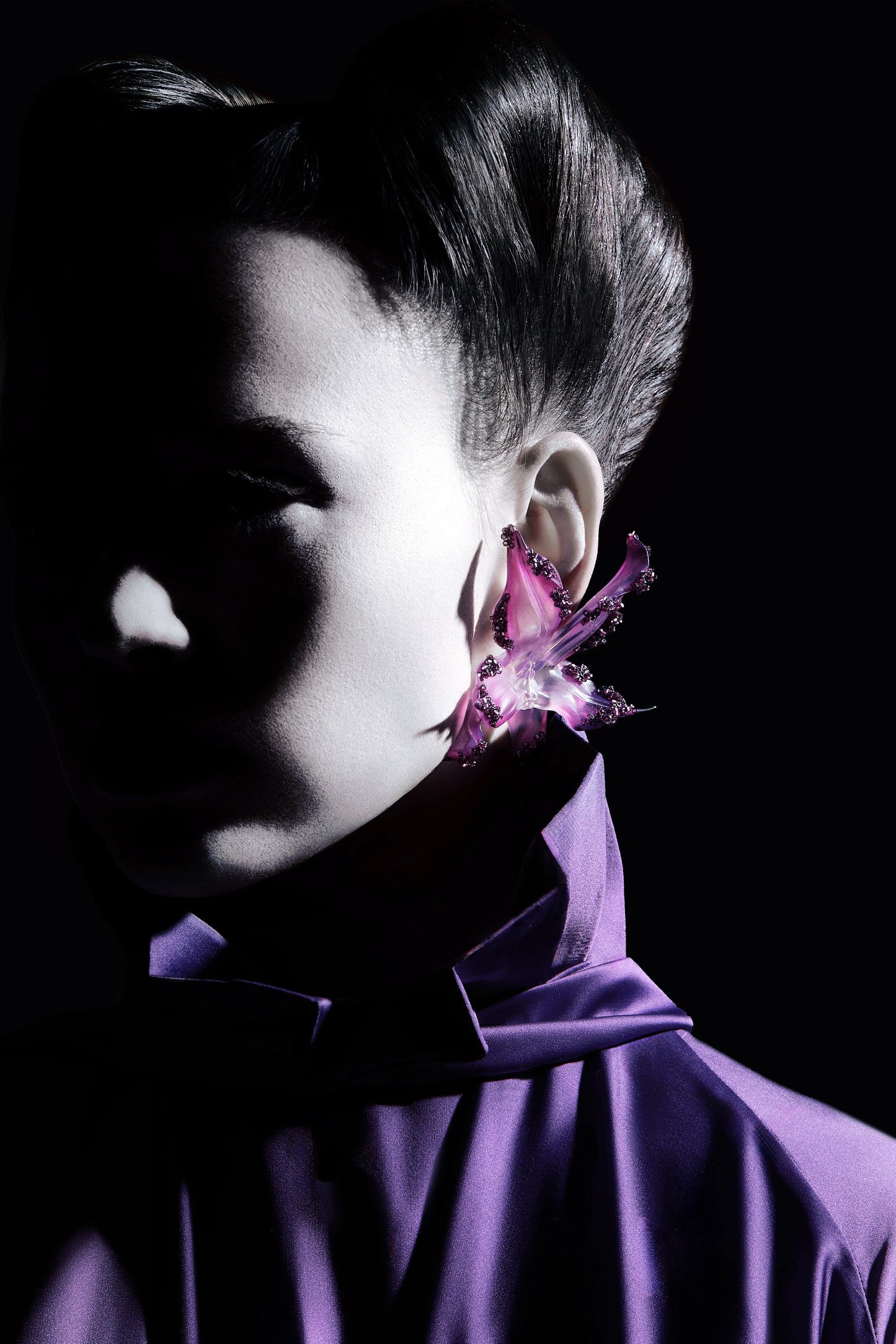 Miss Mysterious Beaded Orchid Earrings