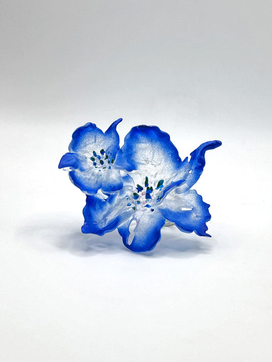 Daffodil Duo Flower Ring - Electric Blue Edge