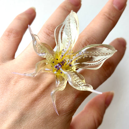 Dancing Orchid Ring - Yellow Green Center