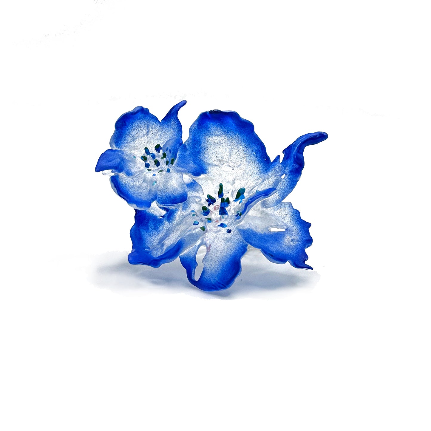 Daffodil Duo Flower Ring - Electric Blue Edge