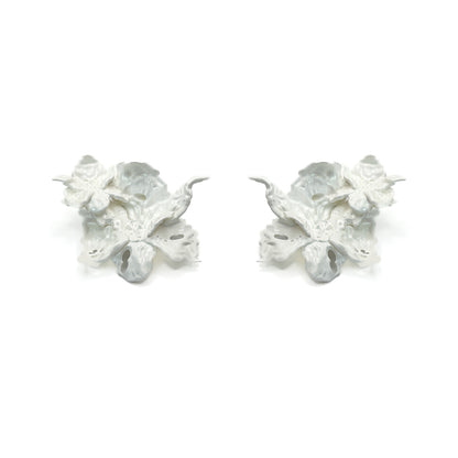 White Daffodils Blossom Duo Flower Earrings