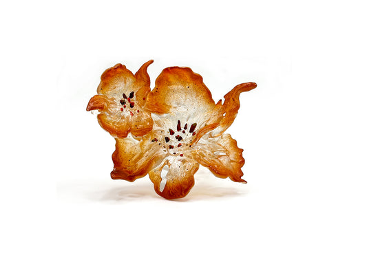 Daffodil Duo Flower Ring - Burnt Orange Edge