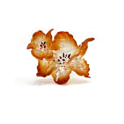 Daffodil Duo Flower Ring - Burnt Orange Edge