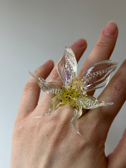 Dancing Orchid Ring - Yellow Green Center