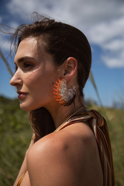 Botanic Elegy Hoop Earrings - Black & Orange