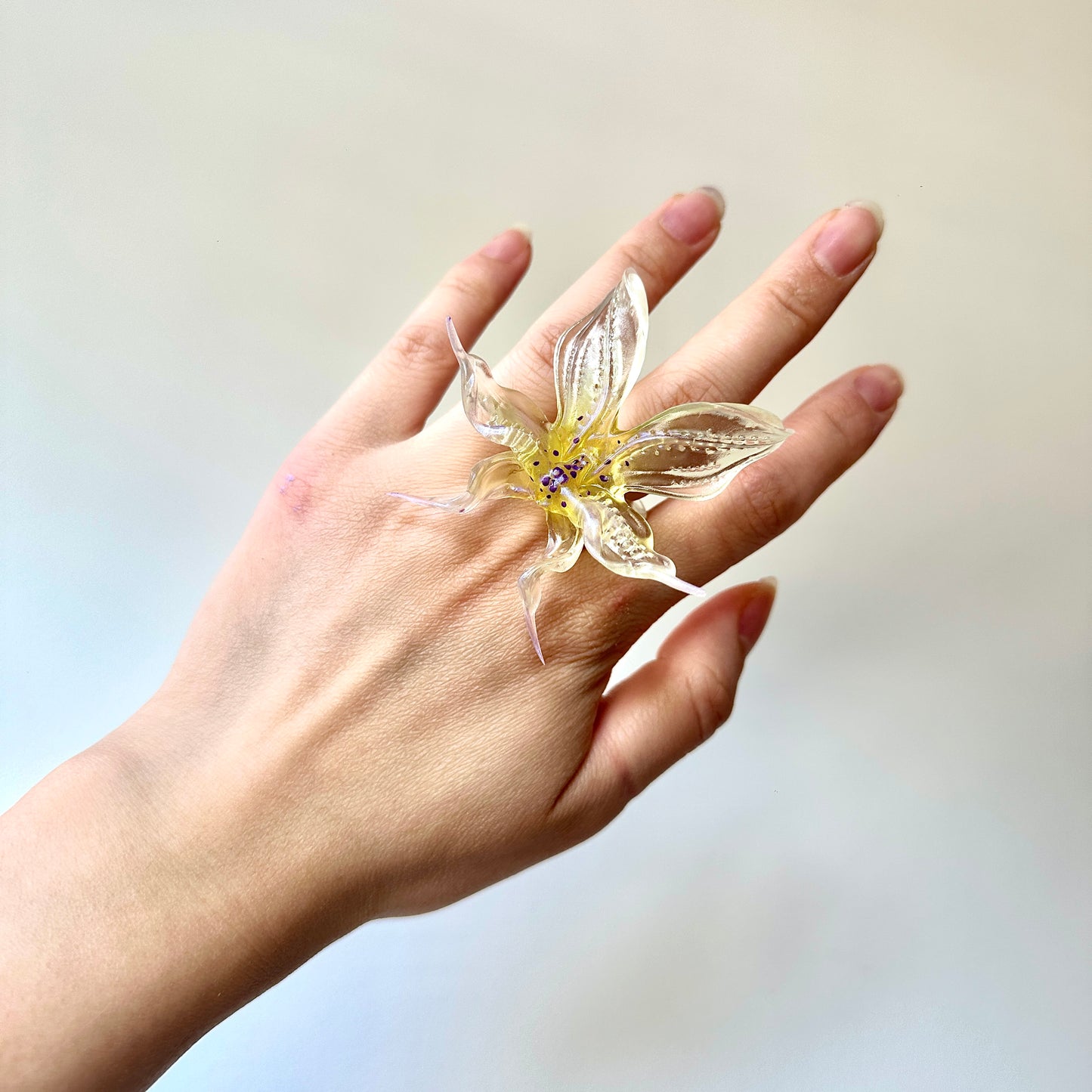 Dancing Orchid Ring - Yellow Green Center