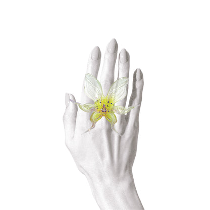 Dancing Orchid Ring - Yellow Green Center
