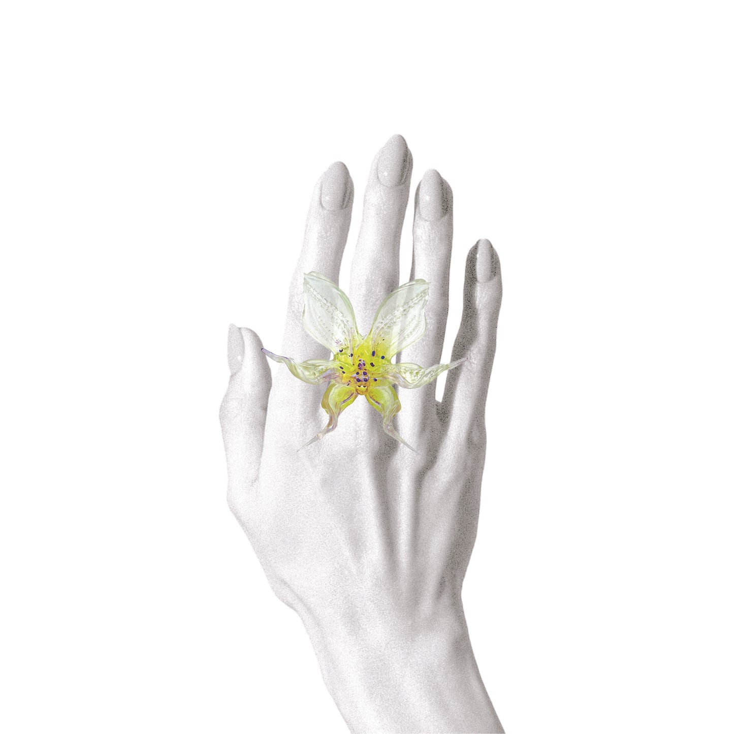 Dancing Orchid Ring - Yellow Green Center