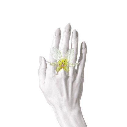 Dancing Orchid Ring - Yellow Green Center