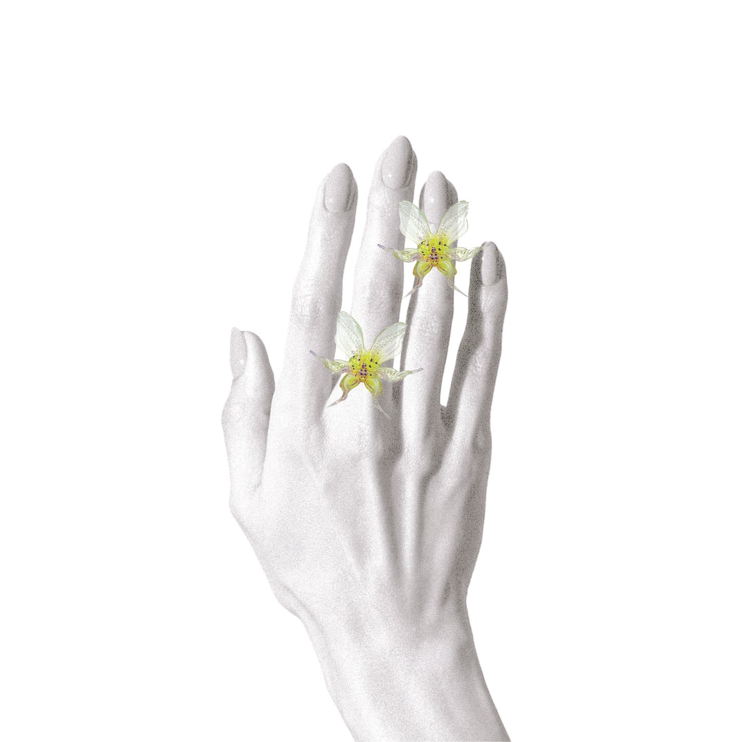 Dancing Orchid Ring - Yellow Green Center