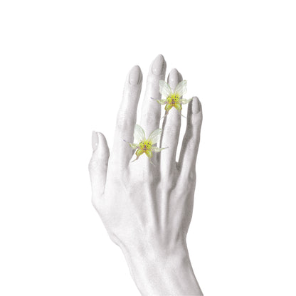 Dancing Orchid Ring - Yellow Green Center