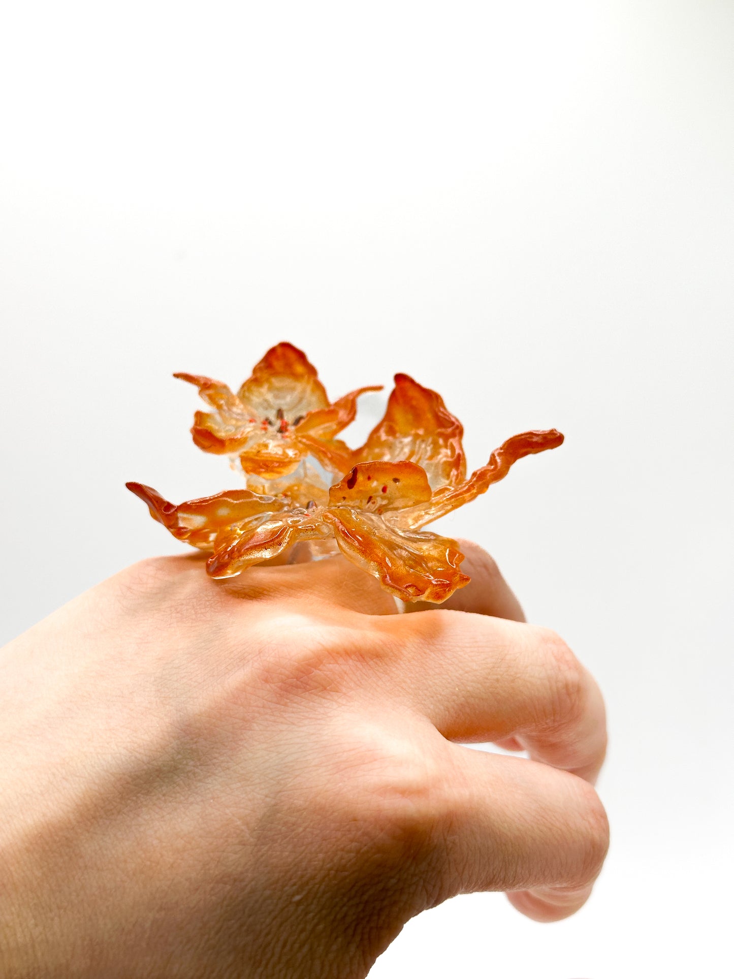 Daffodil Duo Flower Ring - Burnt Orange Edge