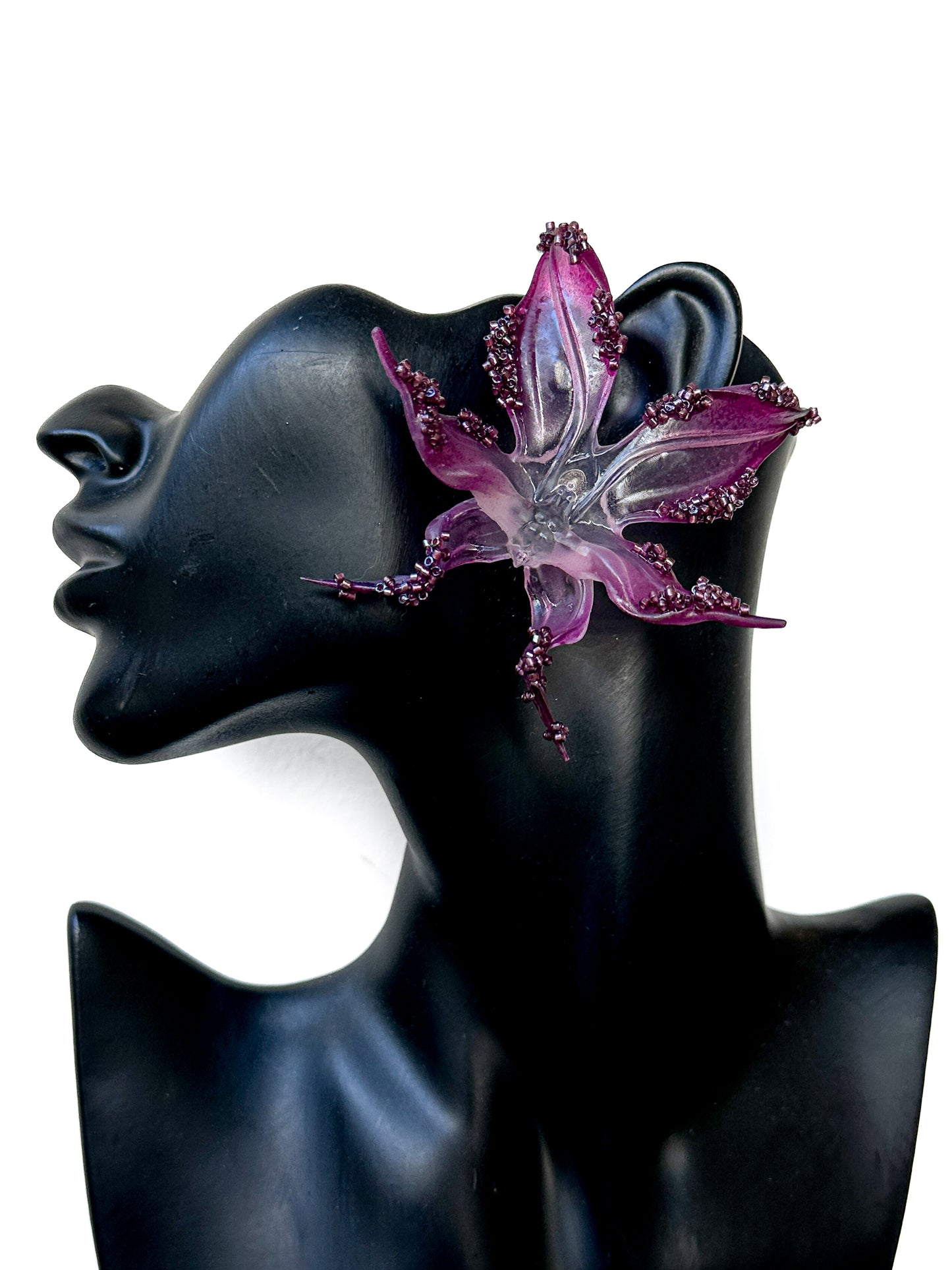 Miss Mysterious Beaded Orchid Earrings