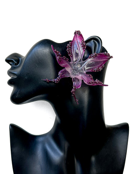 Miss Mysterious Beaded Orchid Earrings
