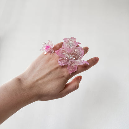 Daffodil Duo Flower Ring - Baby Pink Edge