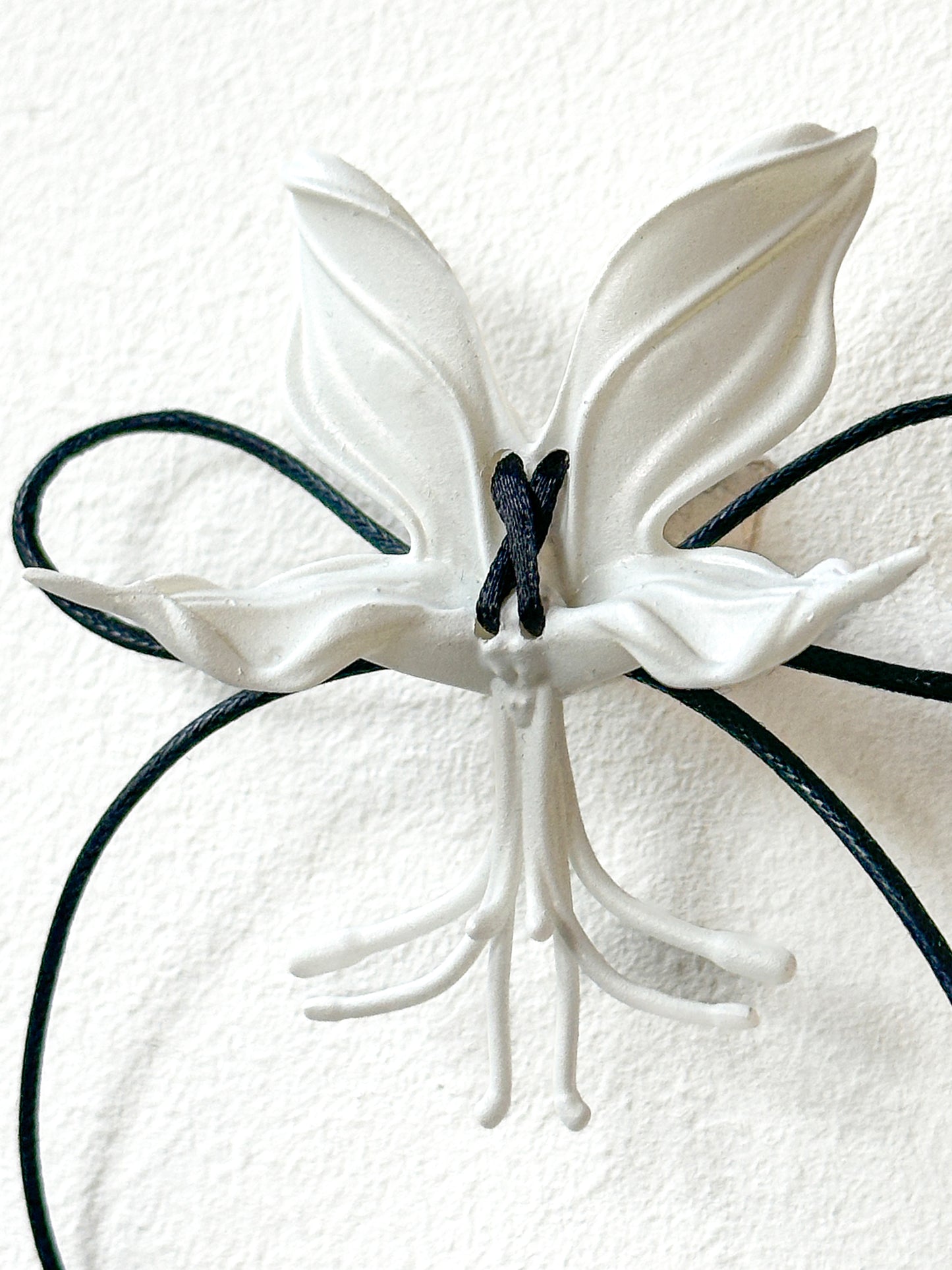 White Orchid  Ribbon Earrings - Black