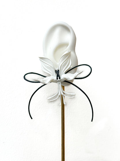 White Orchid  Ribbon Earrings - Black