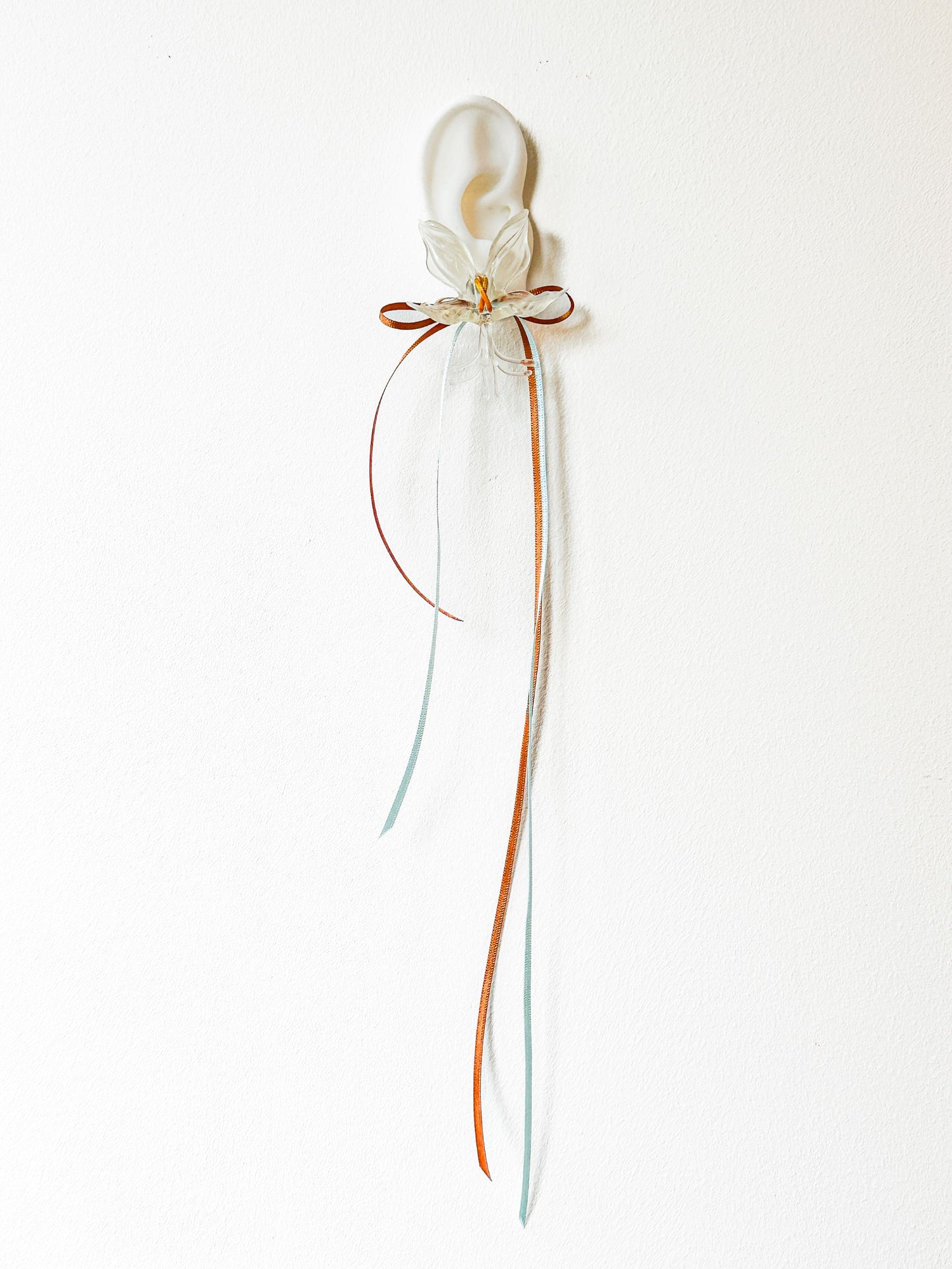 Clear Orchid Double Ribbon Earrings -Blue& Orange