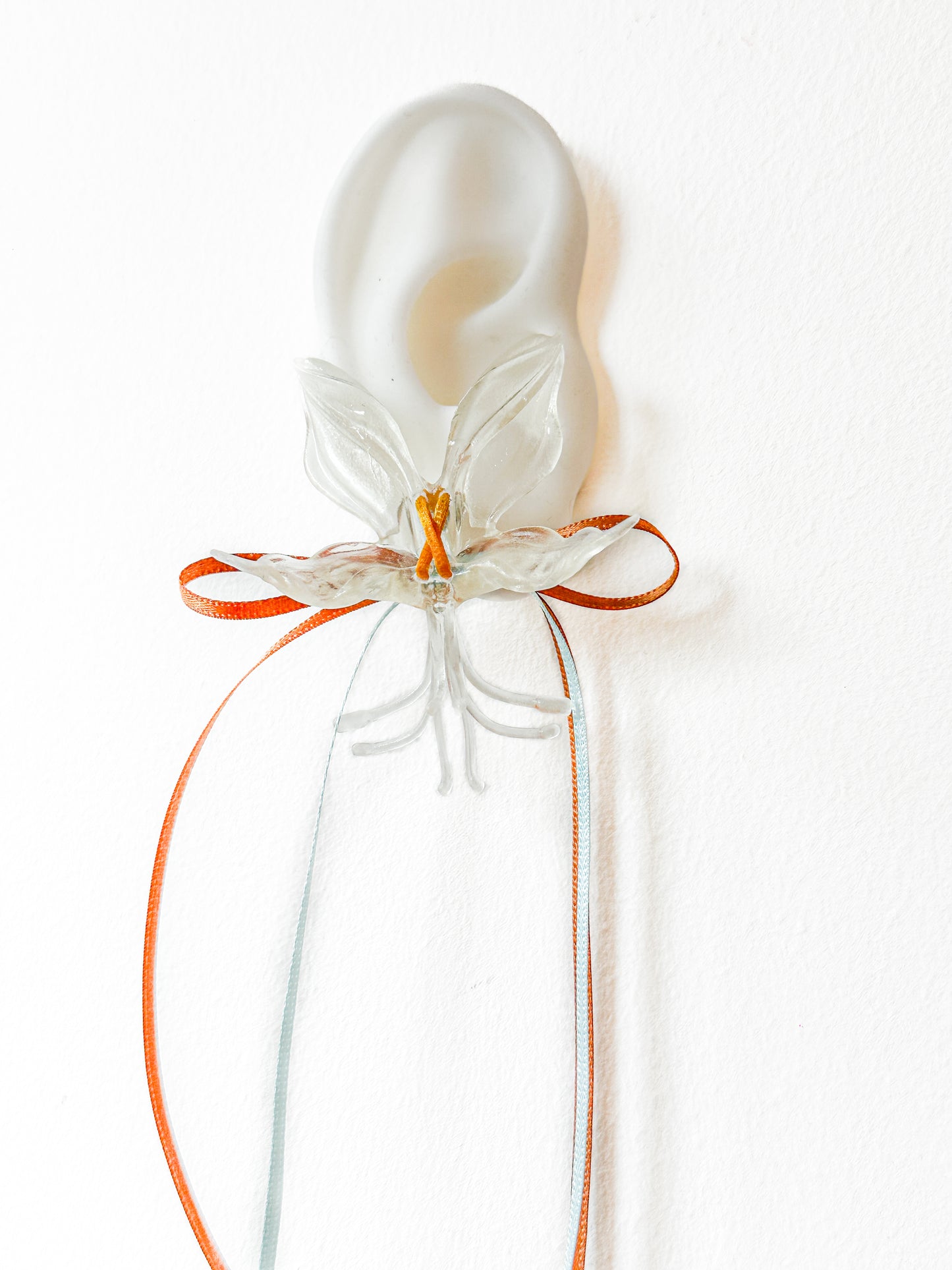 Clear Orchid Double Ribbon Earrings -Blue& Orange