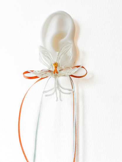 Clear Orchid Double Ribbon Earrings -Blue& Orange
