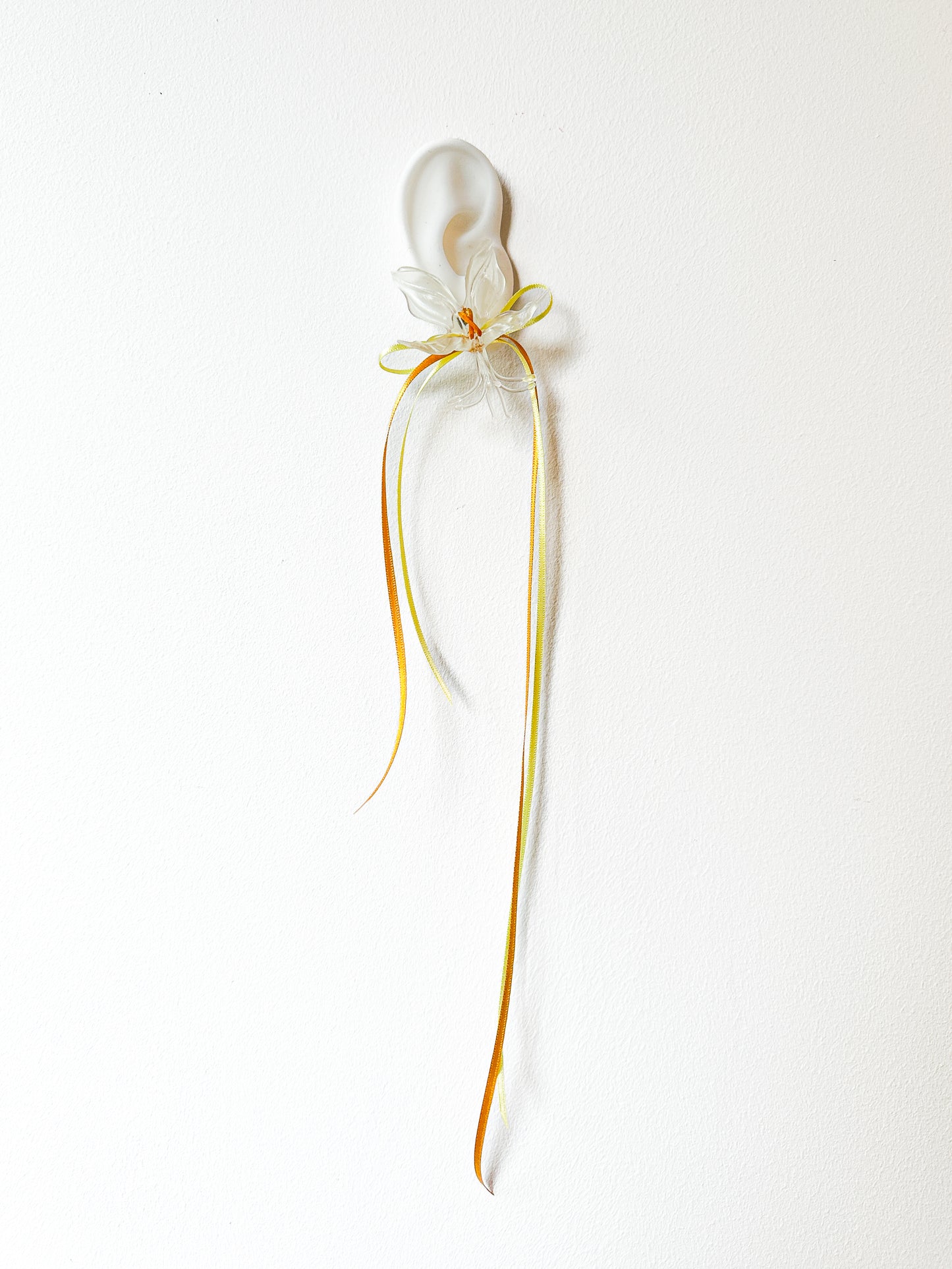 White Orchid Double Ribbon Earrings -Yellow