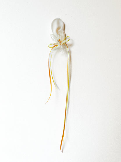 White Orchid Double Ribbon Earrings -Yellow