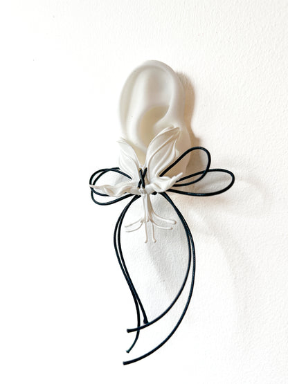 White Orchid Double Ribbon Earrings - Black