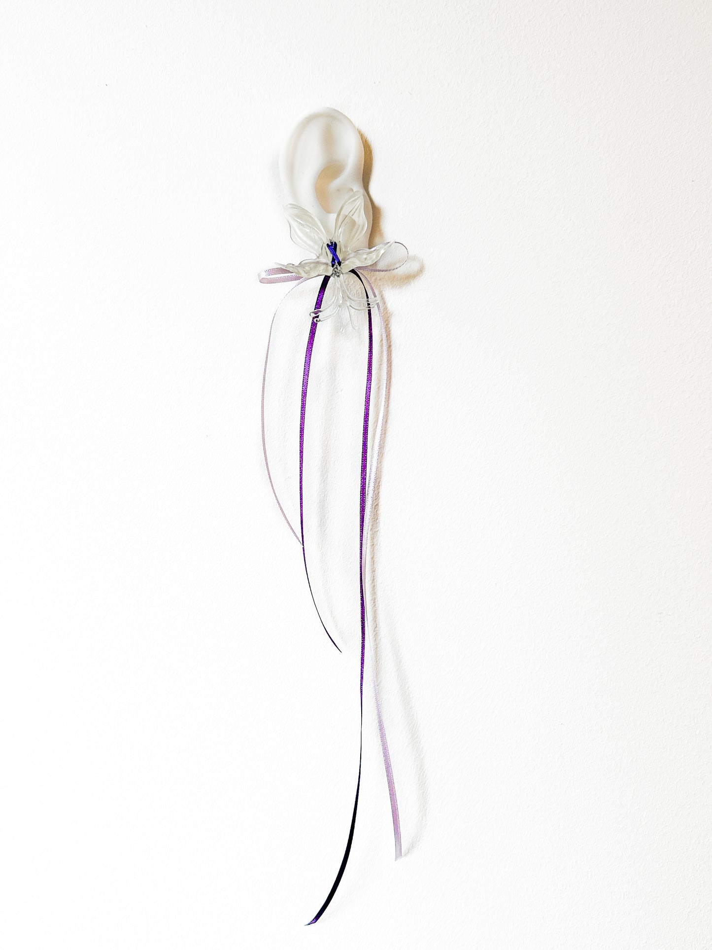 White Orchid Double Ribbon Earrings -Purple