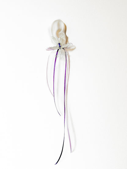 White Orchid Double Ribbon Earrings -Purple