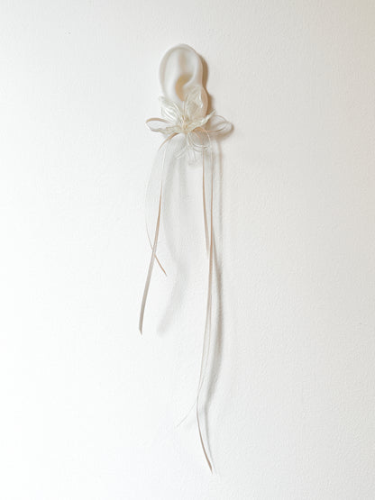 White Orchid Double Ribbon Earrings -Cream