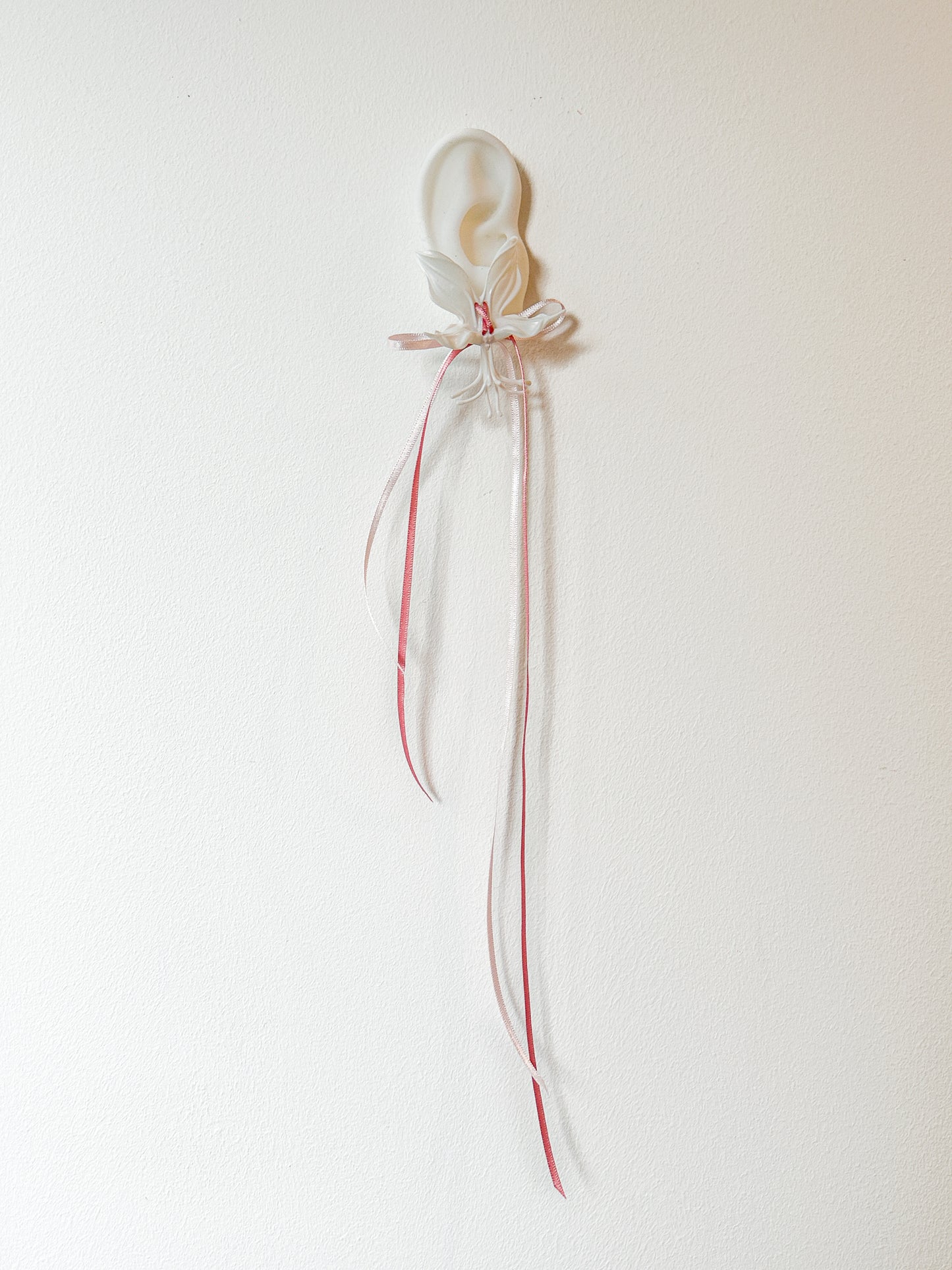 White Orchid Double Ribbon Earrings -Pink