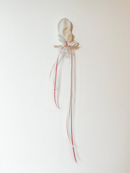 White Orchid Double Ribbon Earrings -Pink