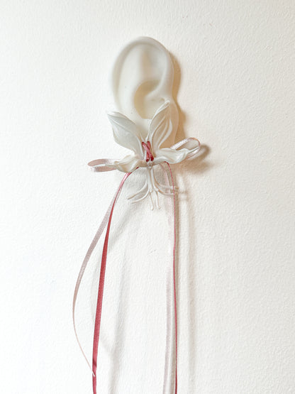 White Orchid Double Ribbon Earrings -Pink