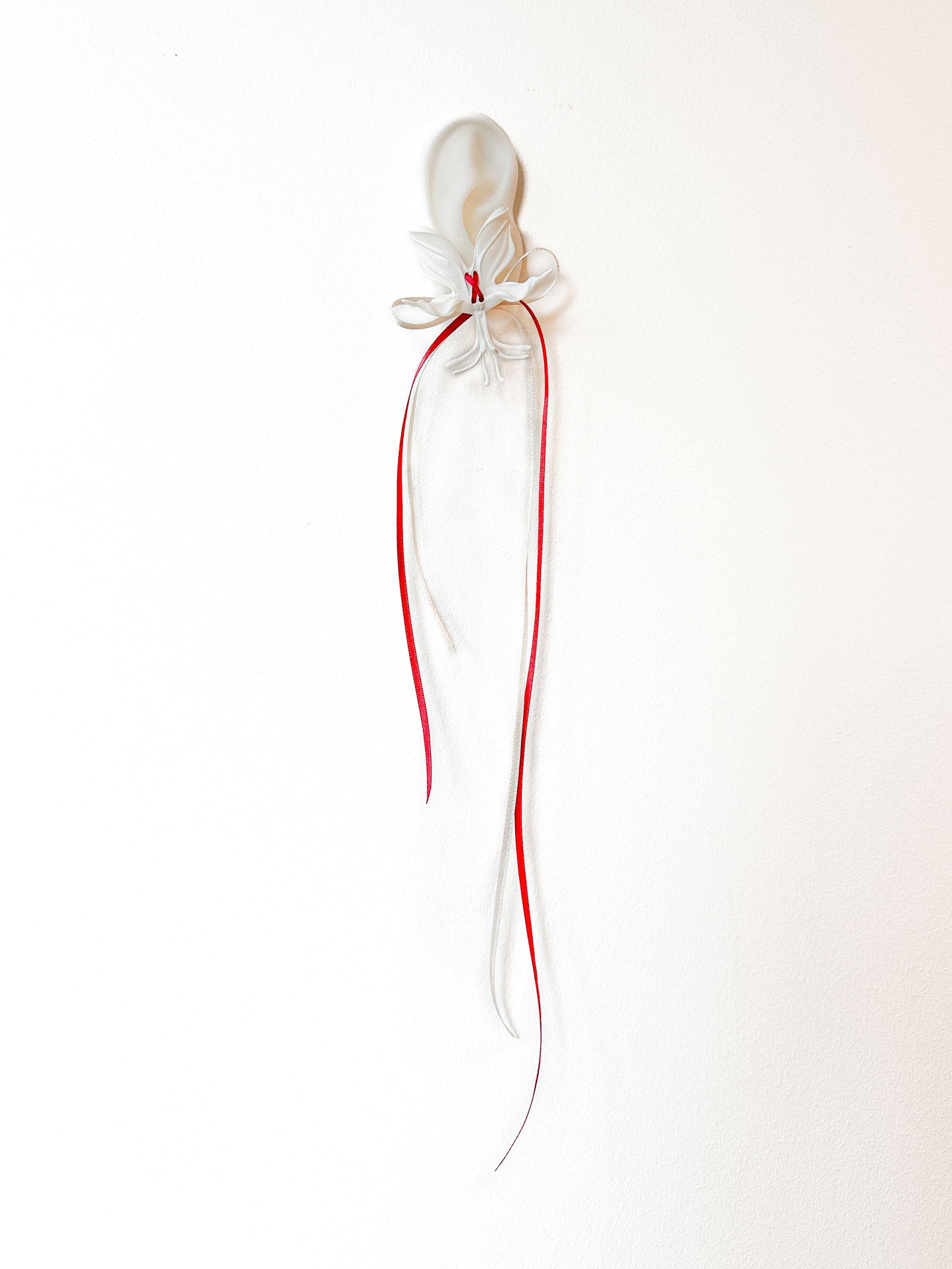 White Orchid Double Ribbon Earrings -Red