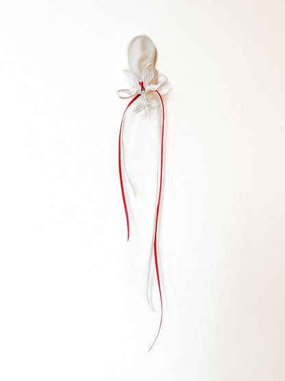 White Orchid Double Ribbon Earrings -Red