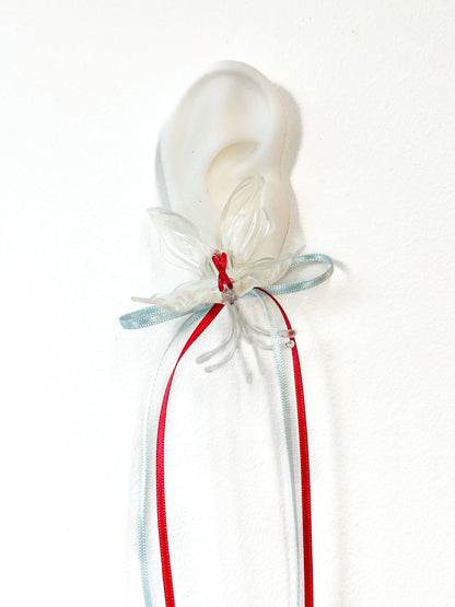 Clear Orchid Double Ribbon Earrings -Blue & Red