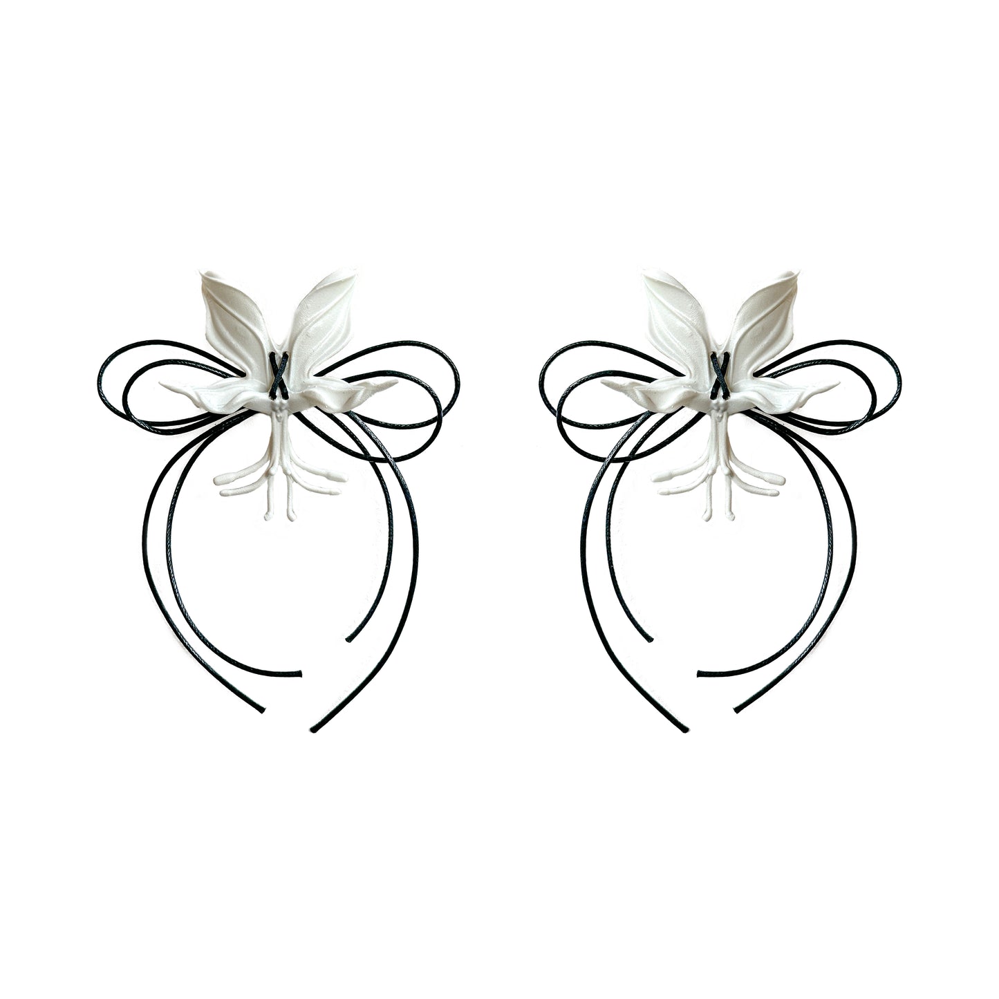 White Orchid Double Ribbon Earrings - Black
