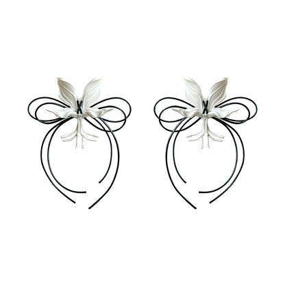 White Orchid Double Ribbon Earrings - Black